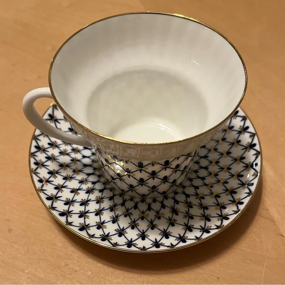Lomonosov Imperial Bone China Porcelain Coffee Cup Wave Cobalt Net 155 ml